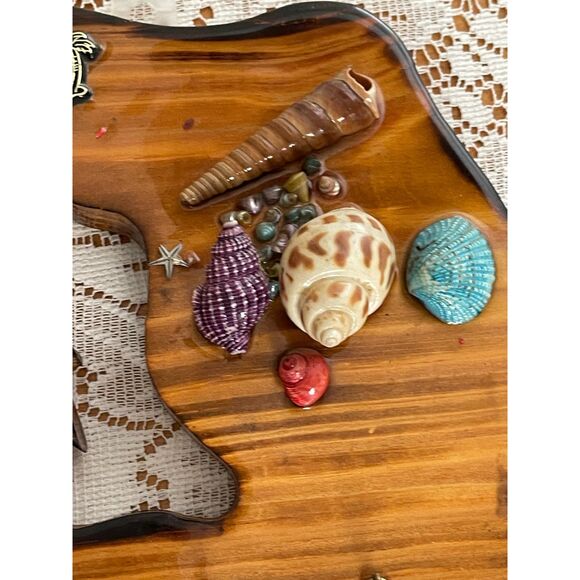 Vintage Wood FLORIDA Sea Shell Beach Theme Key Holder Hook Wall Plaque - Picture 2 of 8